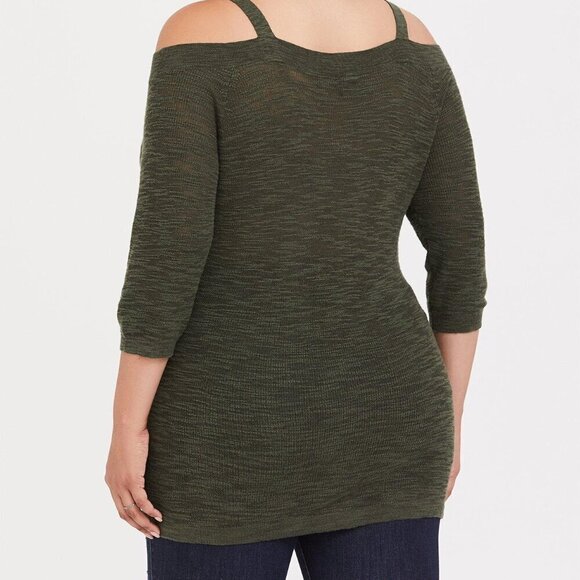 Torrid Slub Pullover Tunic V-Neck Cold Shoulder Sweater Fall 2x NWT NEW olive - Picture 4 of 11